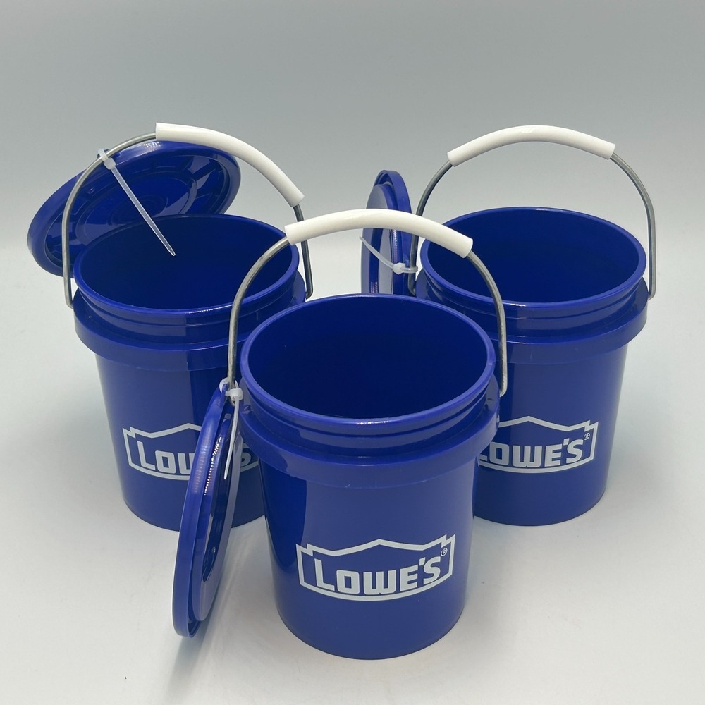 Lowes Mini Bucket NEW Set of 3 0.42 Qt BPA-Free Lid Handle Paint Classic Blue